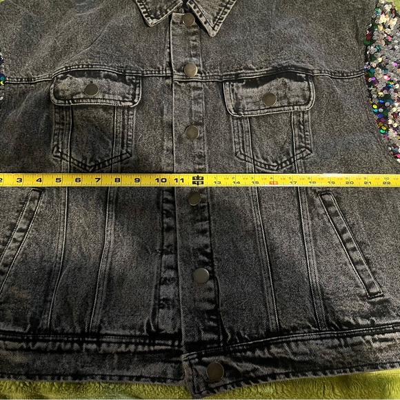 Flying Tomato Black Denim Sequin Sleeve Jacket Oversized Large NWOT - Picture 5 of 13